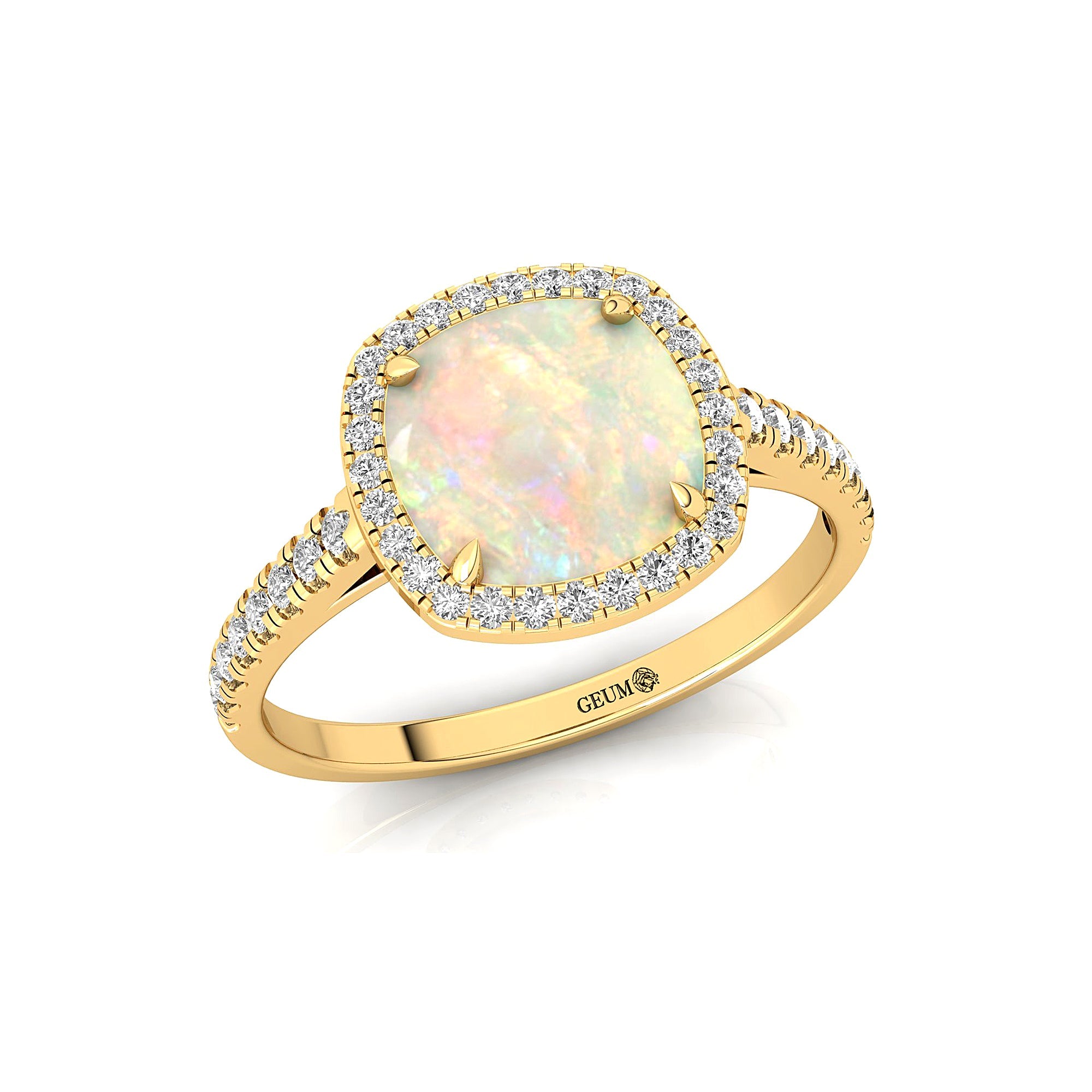 Halo Diamond Engagement Ring with Cushion Cut Opal - GeumJewels