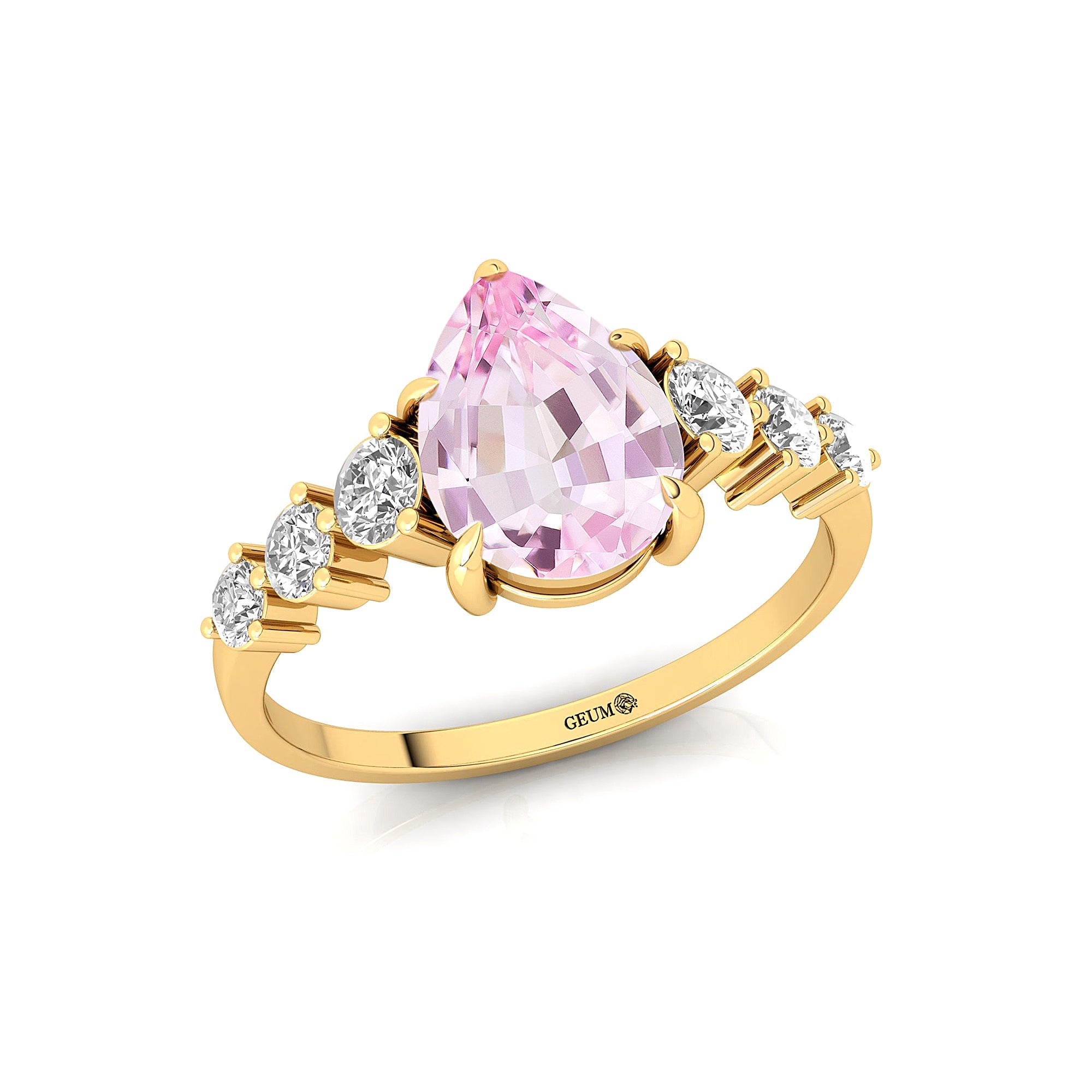 Pear Cut Morganite with Graduated Diamonds Ring - GeumJewels