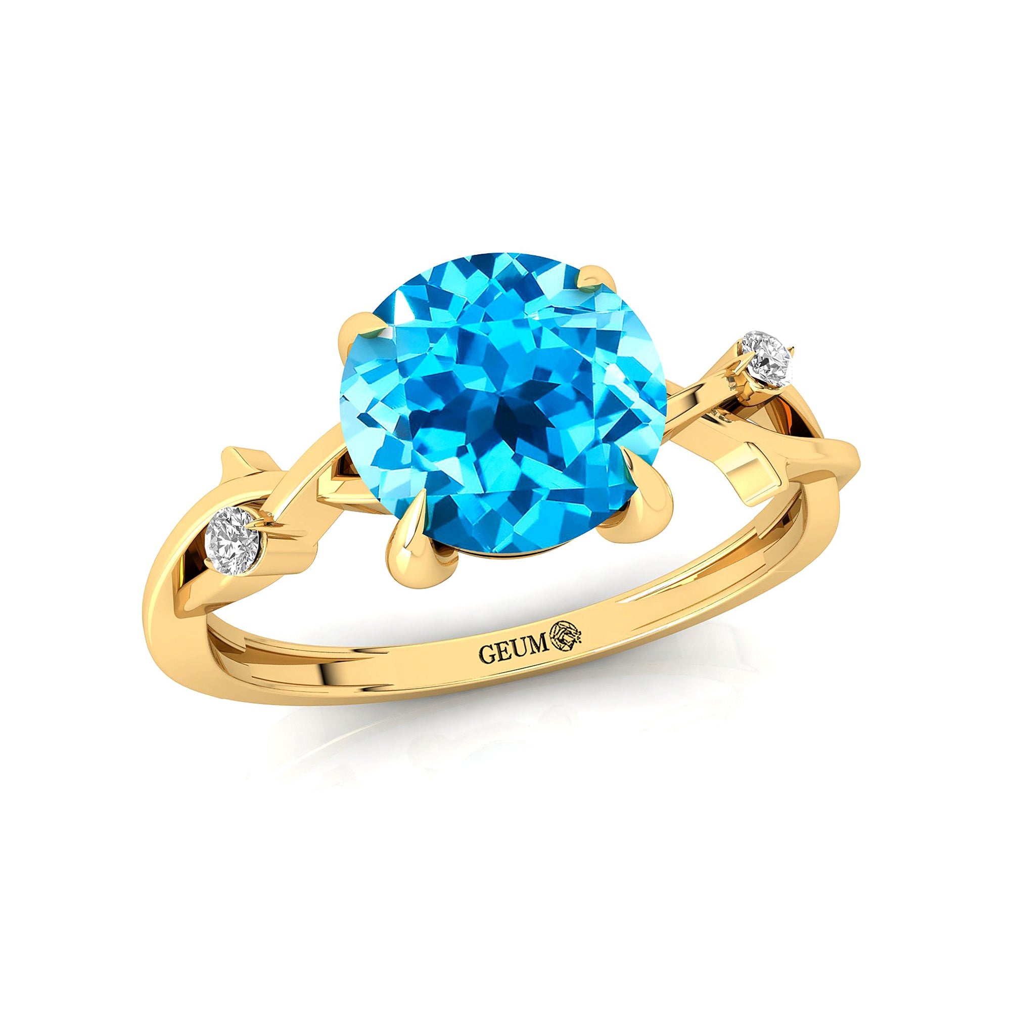 Criss Cross Nature Inspired Diamond Ring  with Round Swiss Blue Topaz - GeumJewels