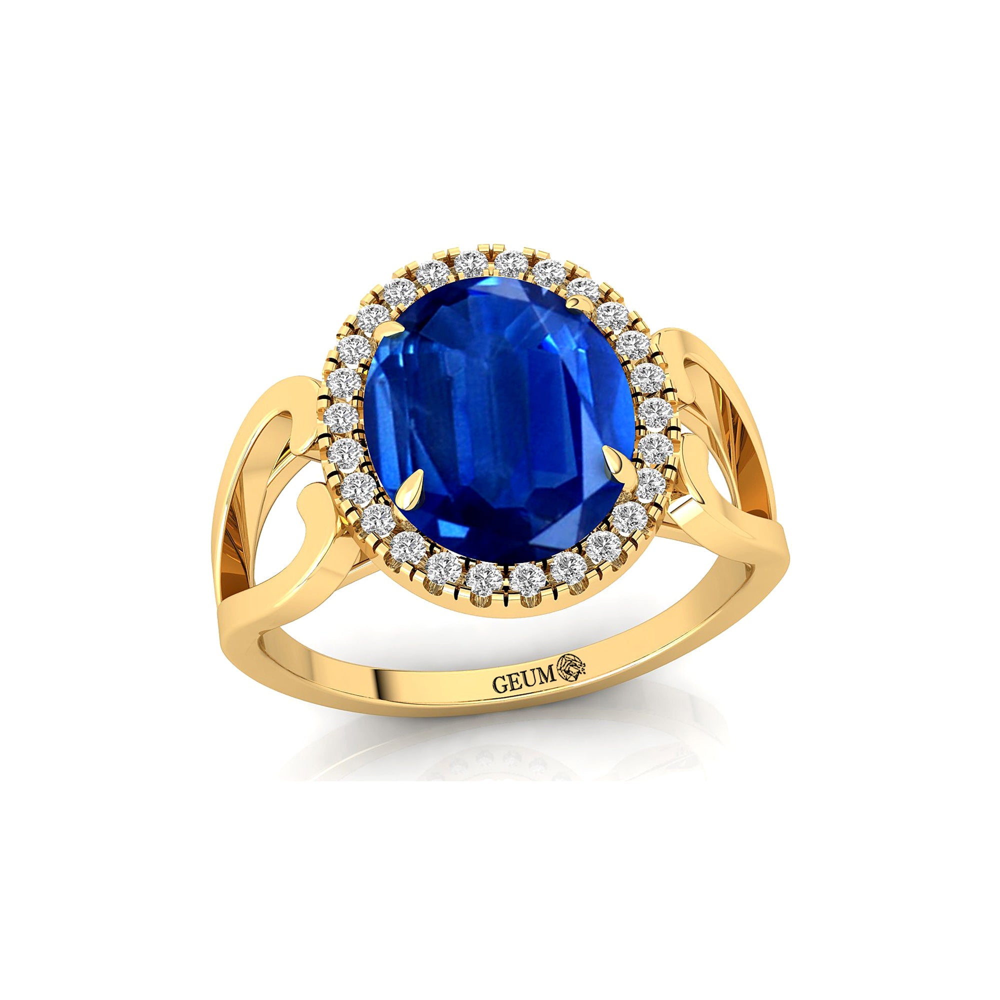 Vintage Love Inspired Oval Blue Sapphire Halo Diamond Engagement Ring - GeumJewels