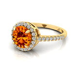 Classic Round Halo Diamonds with Solitaire Citrine Engagement Ring - GeumJewels