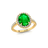 Oval Solitaire Emerald Halo Diamond Engagement Ring - GeumJewels