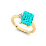 Emerald Shaped Paraiba Tourmaline with 3mm Accent Solitaire Engagement Ring - GeumJewels
