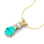 Paraiba Tourmaline Teardrop Pendant with Solitaire Diamond - GeumJewels