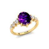 Oval Cut Amethyst with Graduated Diamonds Ring - GeumJewels