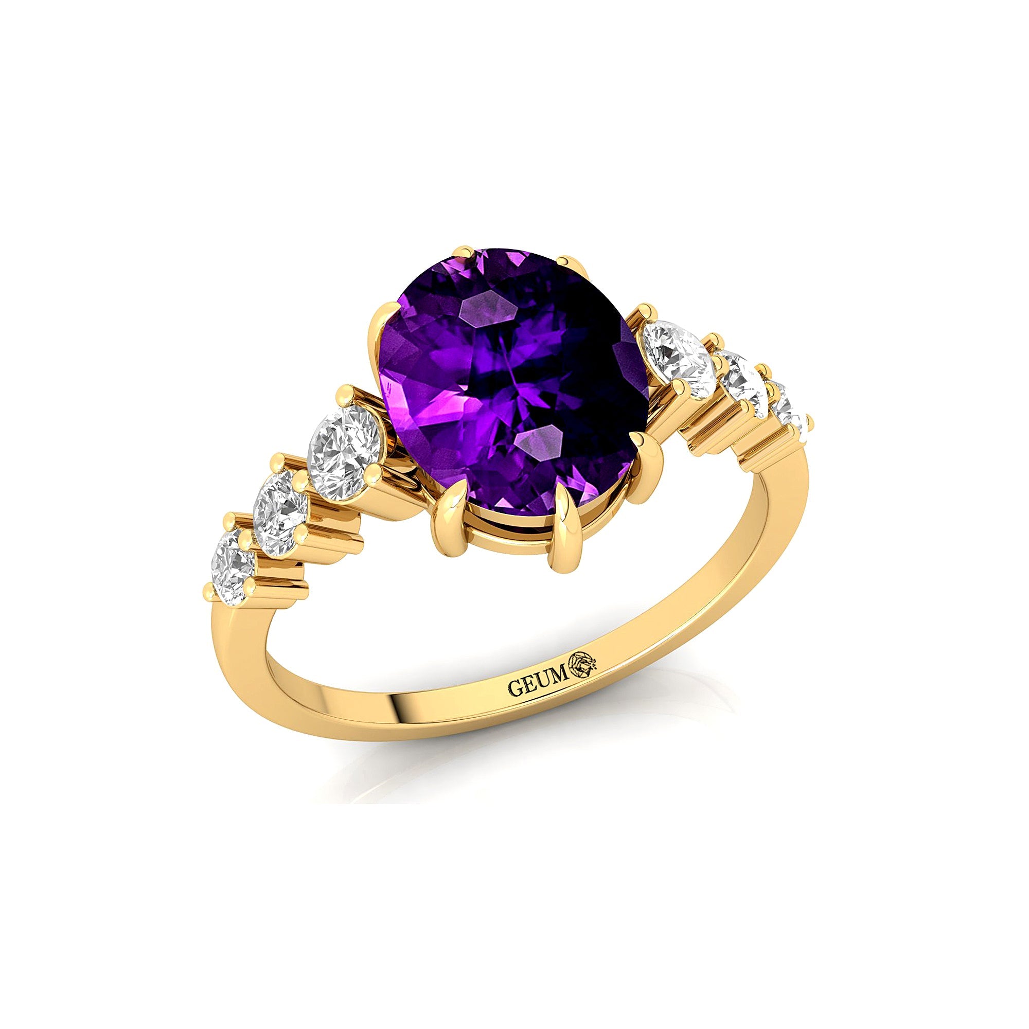 Oval Cut Amethyst with Graduated Diamonds Ring - GeumJewels