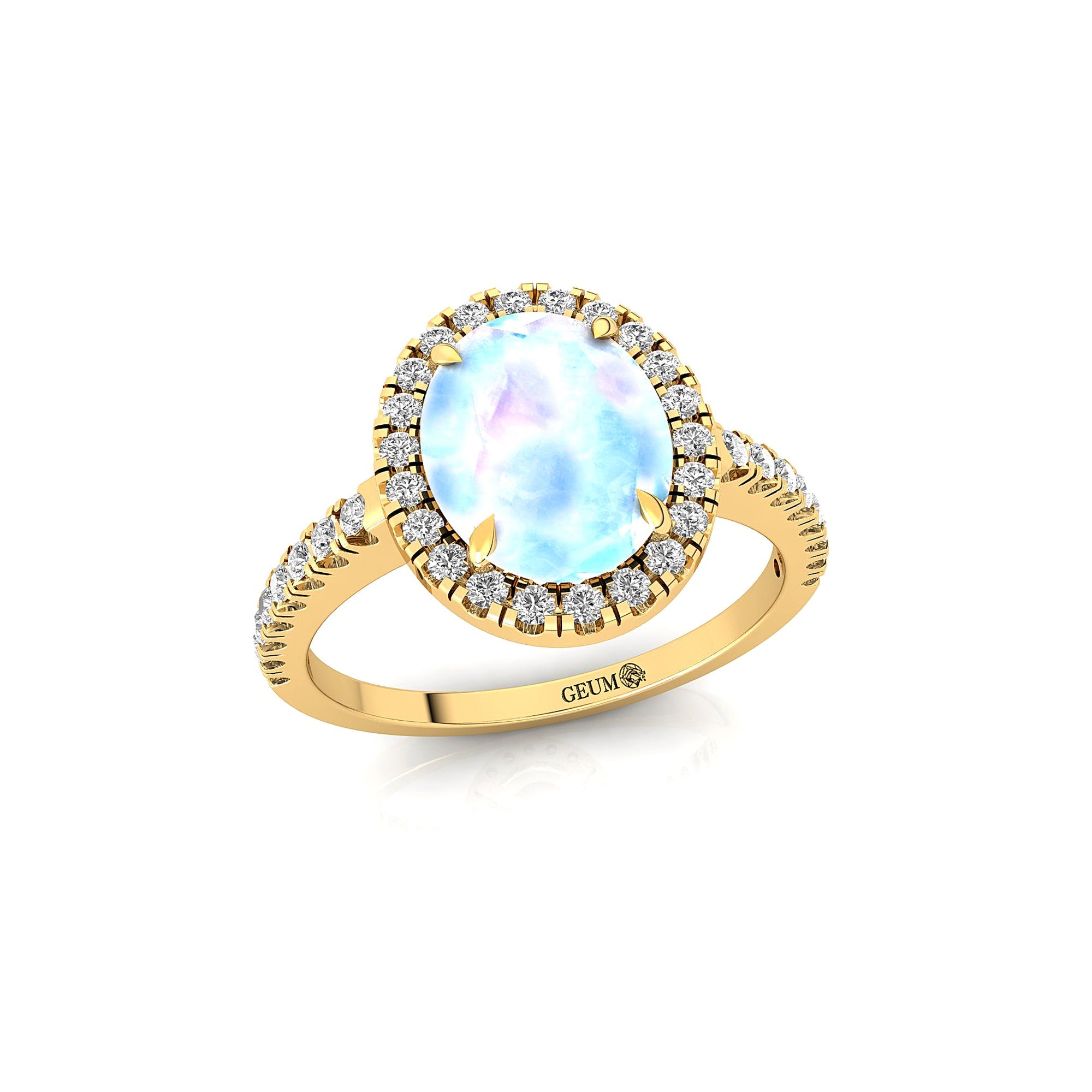 Oval Solitaire Moonstone Halo Diamond Engagement Ring - GeumJewels