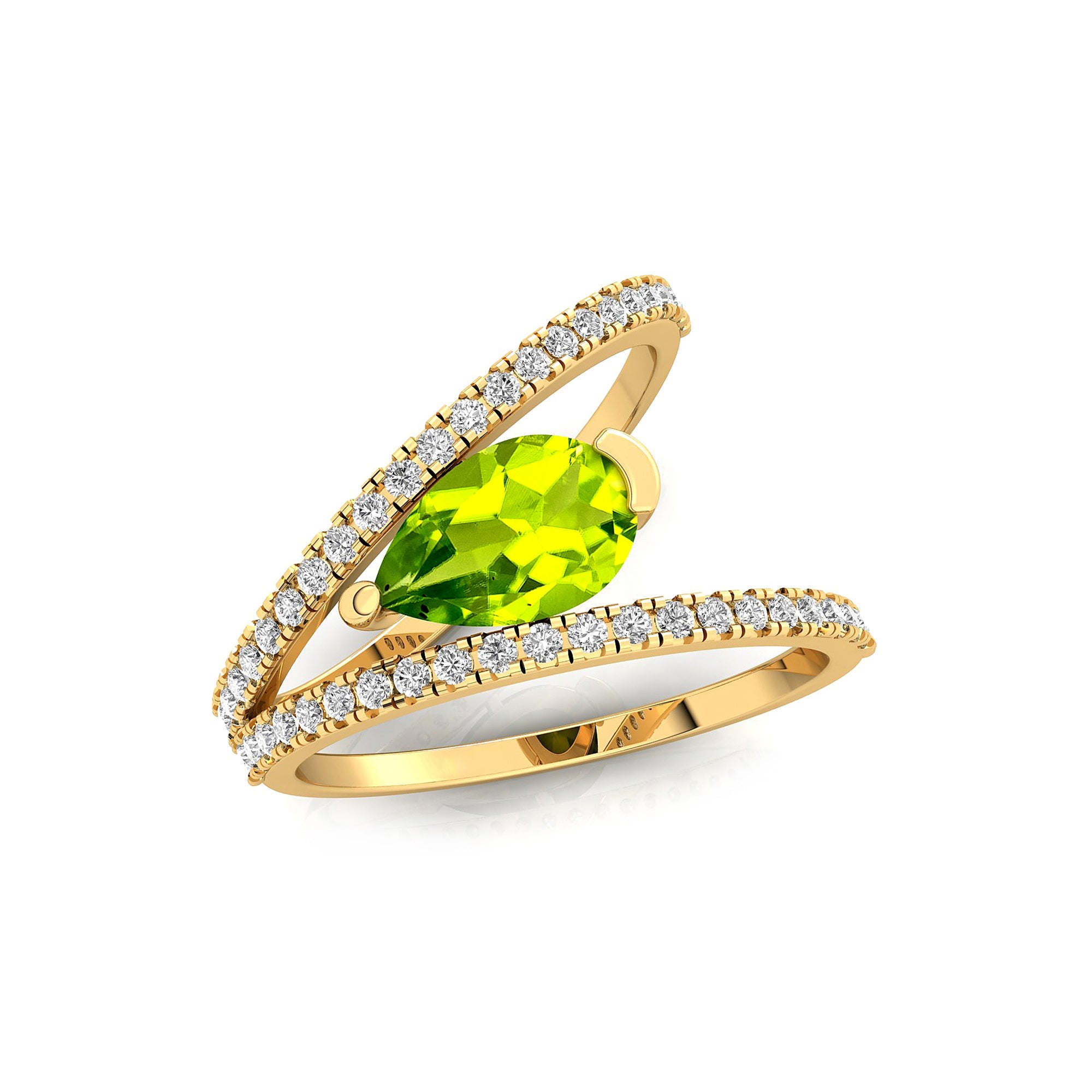 Fashionable V Shaped Diamond Ring with Pear Cut Peridot - GeumJewels