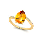 Twisted Up Down Band Pear Shaped Citrine Ring with Accent Diamonds - GeumJewels