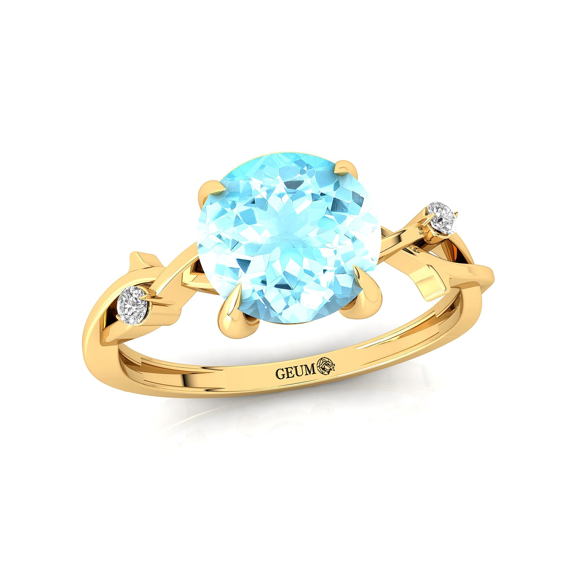 Criss Cross Nature Inspired Diamond Ring  with Round Aquamarine - GeumJewels
