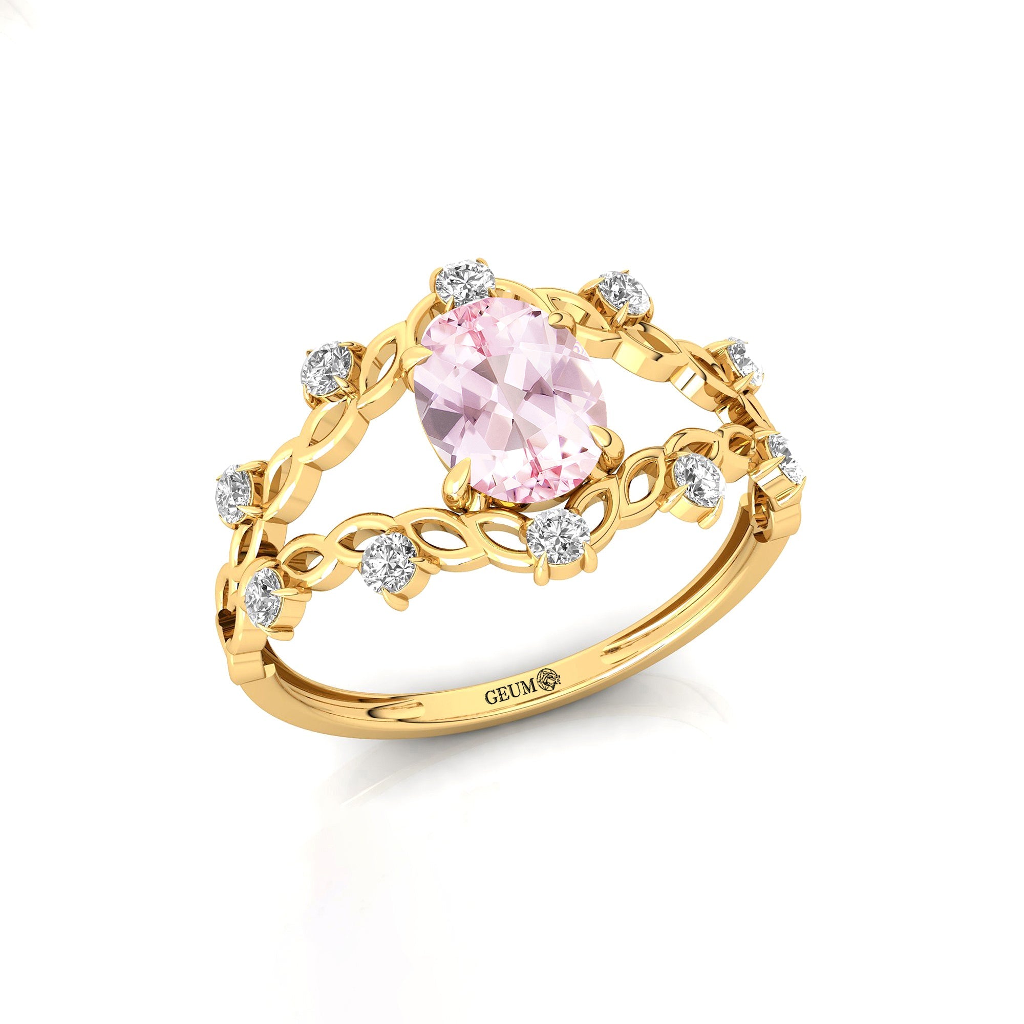 Flower Inspired Ring with Oval Shaped Morganite and Accent Diamonds - GeumJewels
