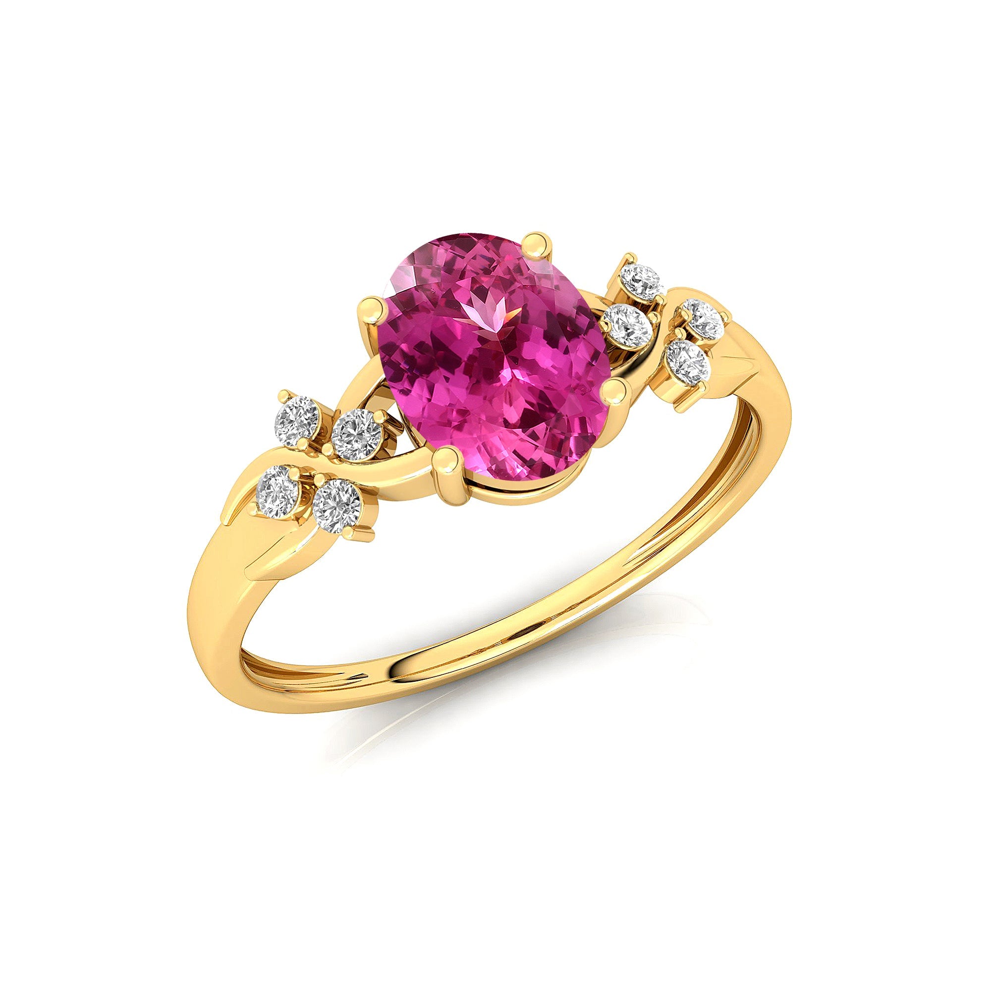 Criss Cross Diamond Ring with Oval Cut Pink Sapphire - GeumJewels