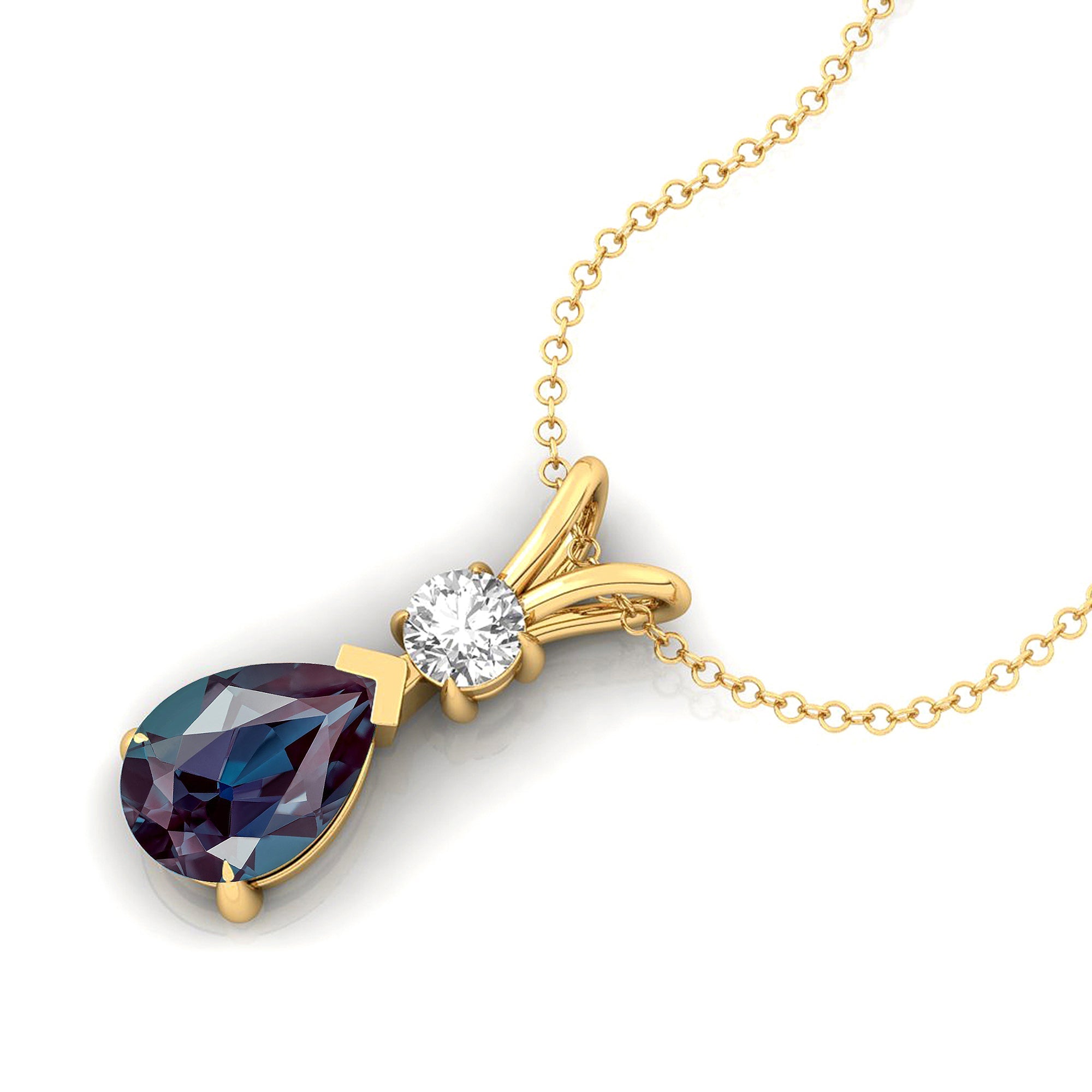 Alexandrite Teardrop Pendant with Solitaire Diamond - GeumJewels