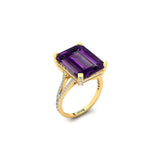 Emerald Cut Amethyst Split Shank Engagement Ring with Diamonds - GeumJewels