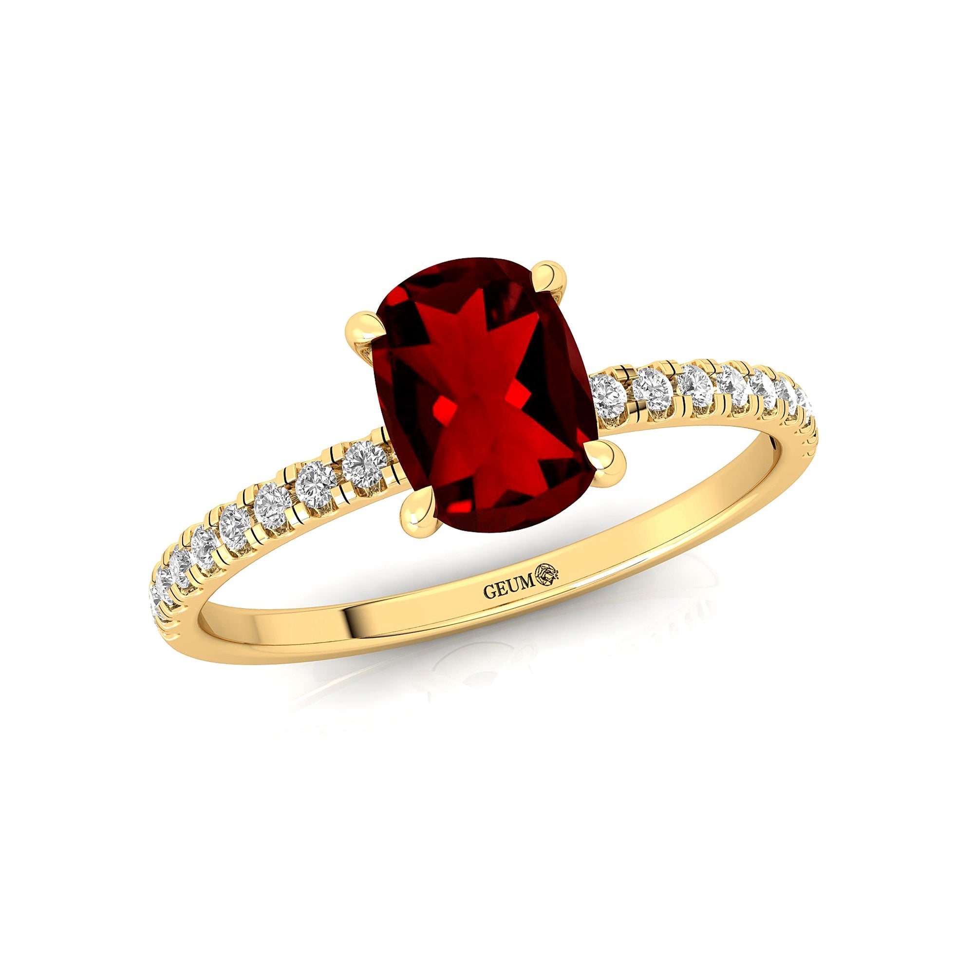 Long Cushion Garnet Thin Diamond Promise Ring - GeumJewels