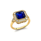 Vintage Style Square Cut Blue Sapphire Diamond Ring - GeumJewels