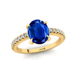 Oval Solitaire Blue Sapphire with Accent Diamonds Engagement Ring - GeumJewels