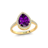 Classic Pear Shaped Amethyst Halo Diamond Engagement Ring - GeumJewels