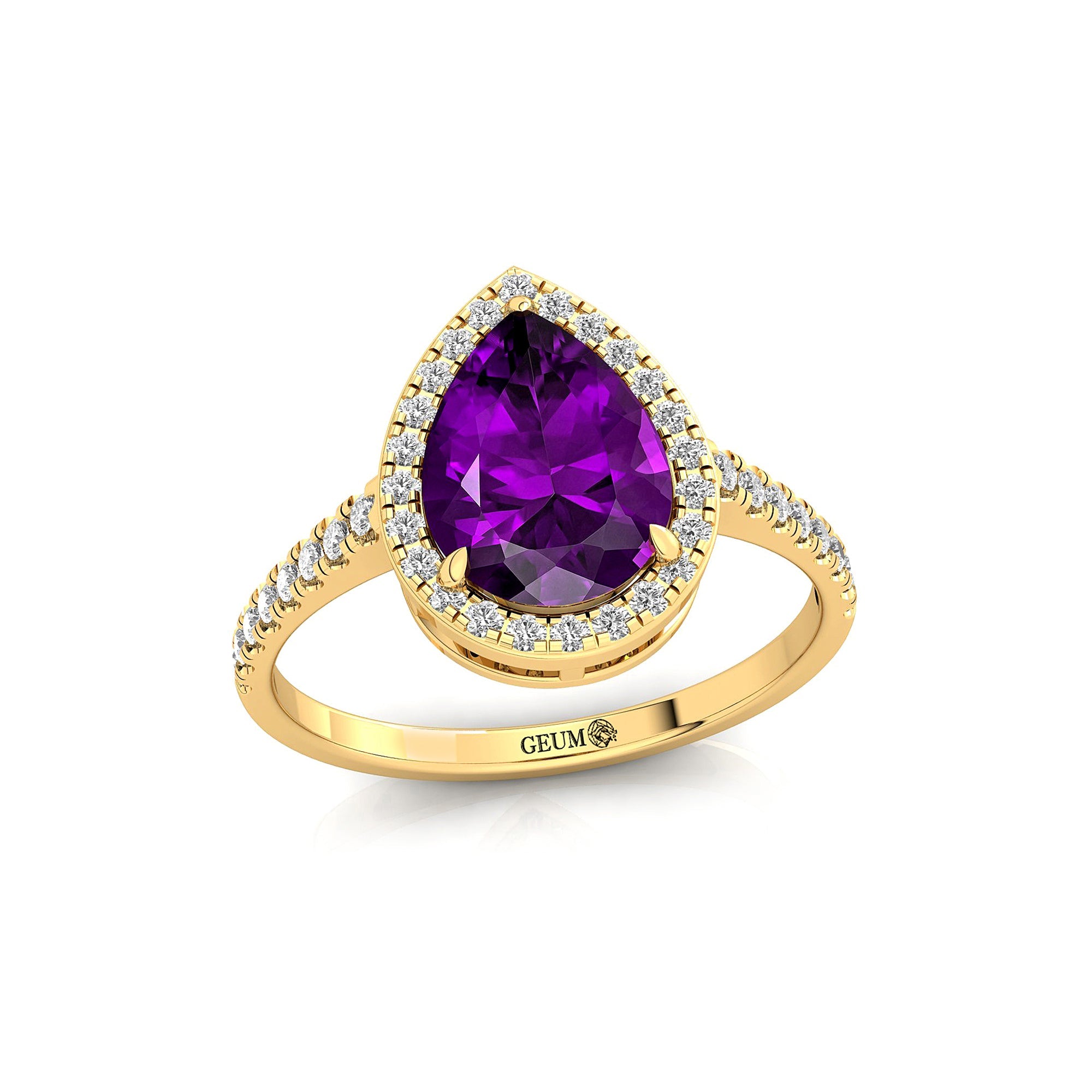 Classic Pear Shaped Amethyst Halo Diamond Engagement Ring - GeumJewels