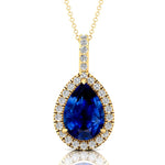 Blue Sapphire Teardrop Pendant with Diamond Halo - GeumJewels