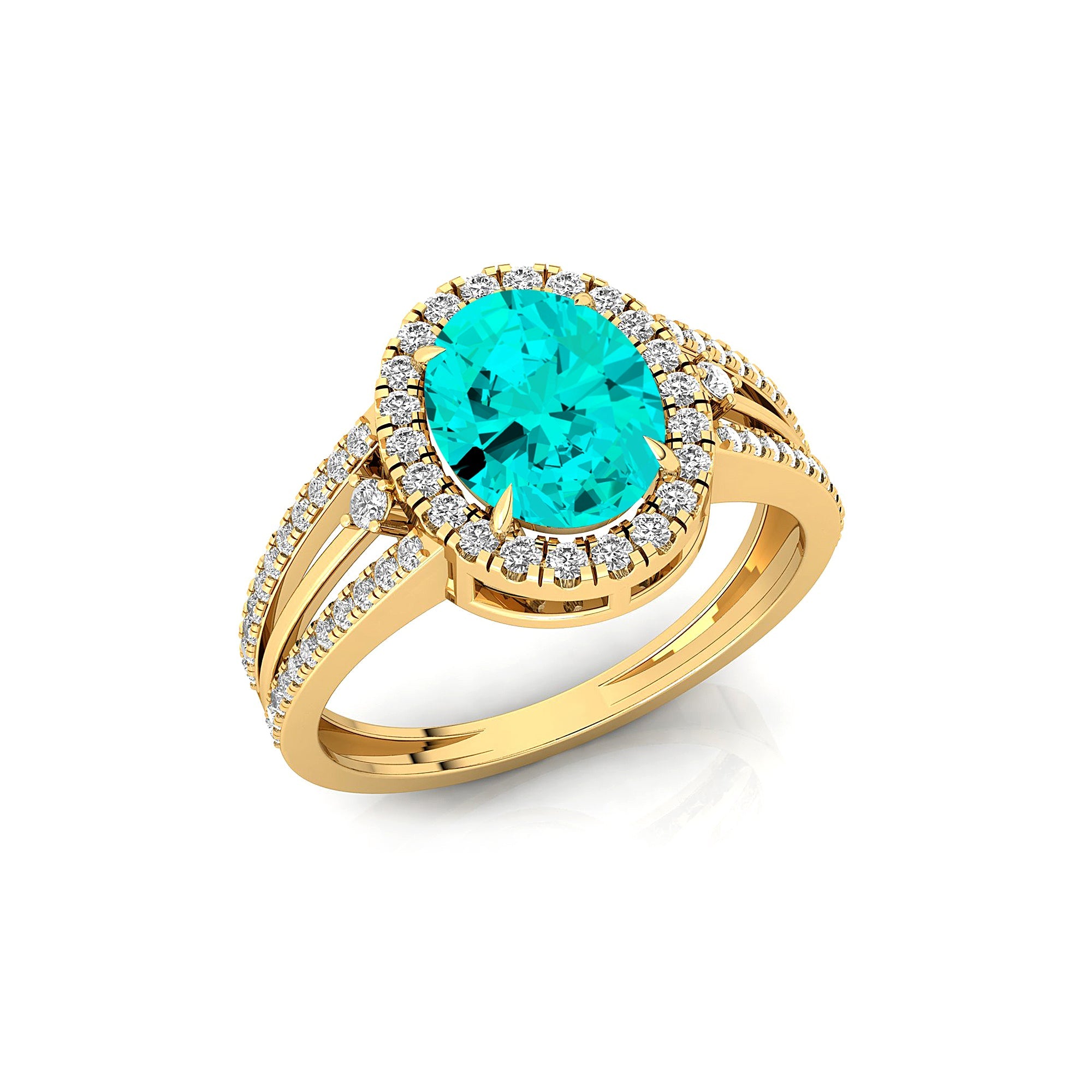 Solitaire Oval Paraiba Tourmaline Split Shank Diamond Engagement Ring - GeumJewels