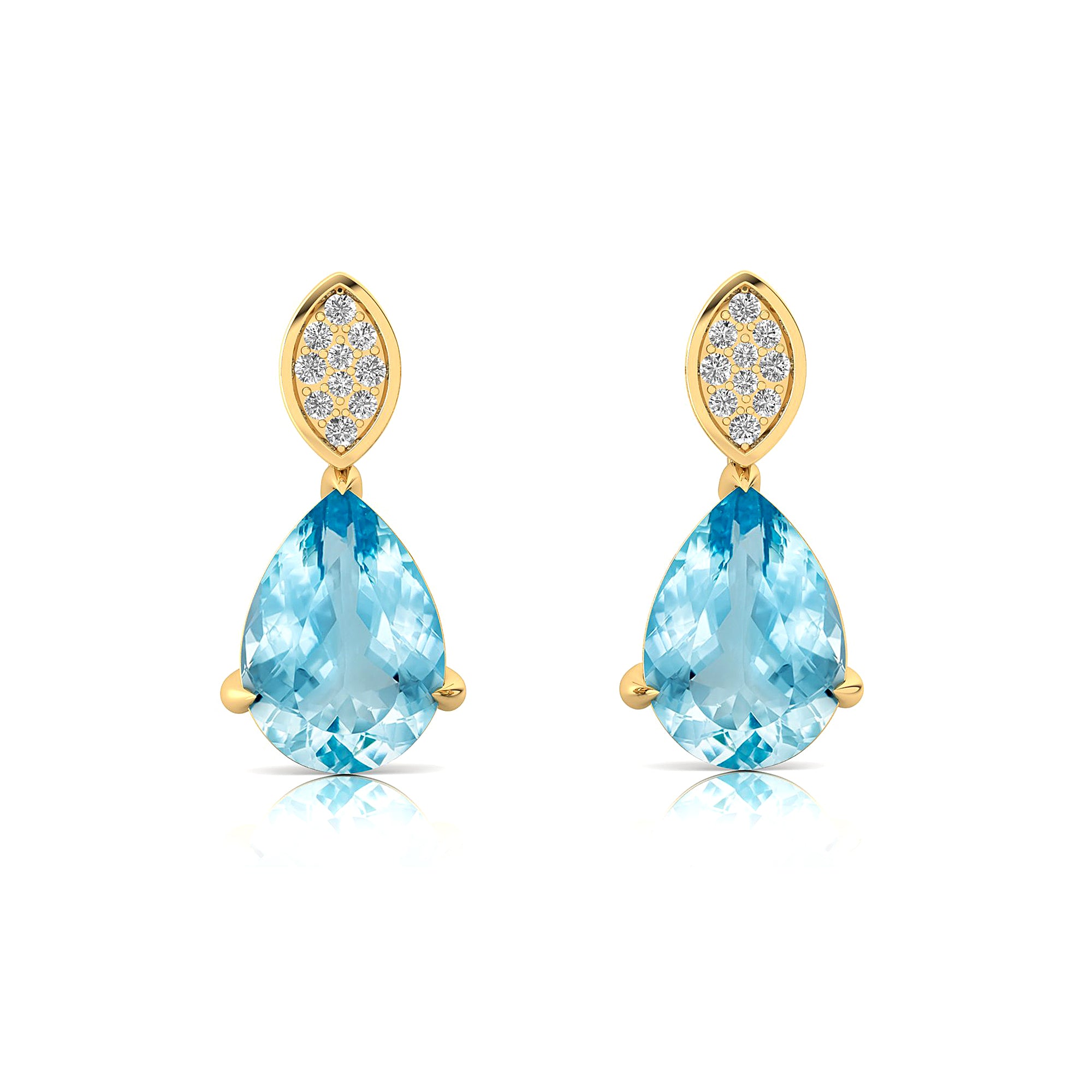Illussion Set Diamond Earrings with Pear Cut Aquamarine - GeumJewels