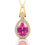 Classic Teardrop Shaped Pink Sapphire Halo Diamond Dangle Pendant - GeumJewels