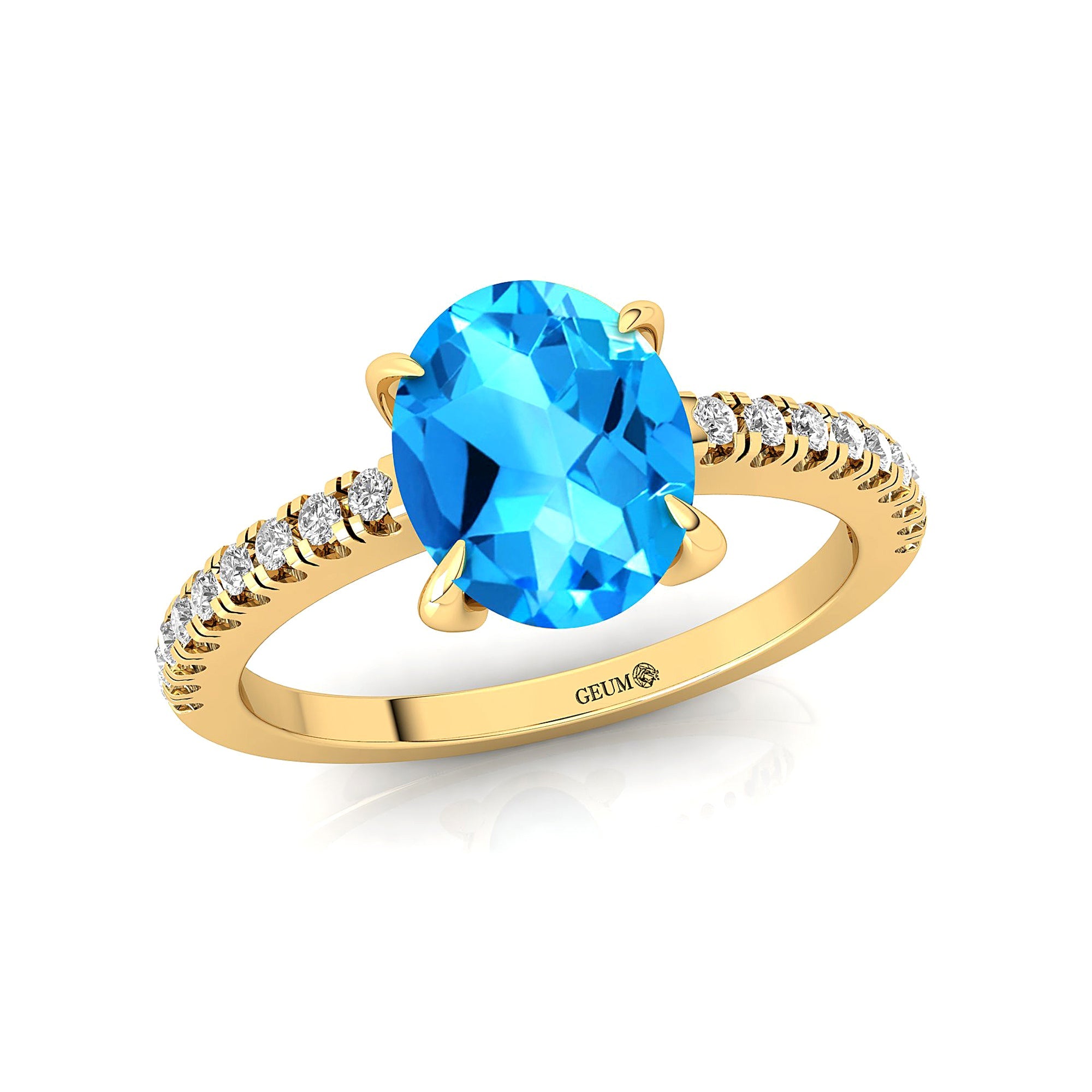 Oval Solitaire Swiss Blue Topaz with Accent Diamonds Engagement Ring - GeumJewels