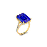Emerald Cut Tanzanite Split Shank Engagement Ring with Diamonds - GeumJewels
