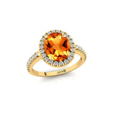 Oval Solitaire Citrine Halo Diamond Engagement Ring - GeumJewels