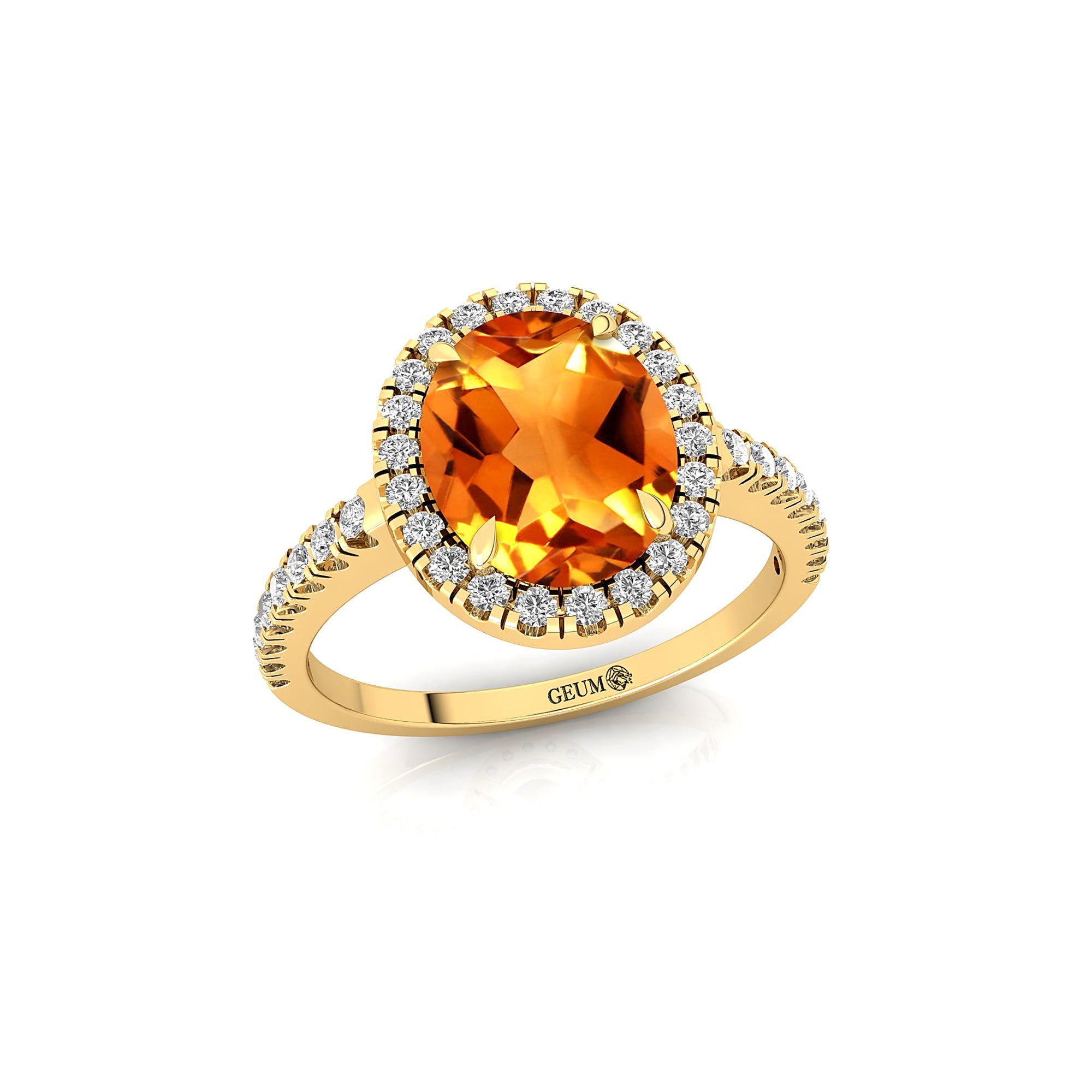 Oval Solitaire Citrine Halo Diamond Engagement Ring - GeumJewels