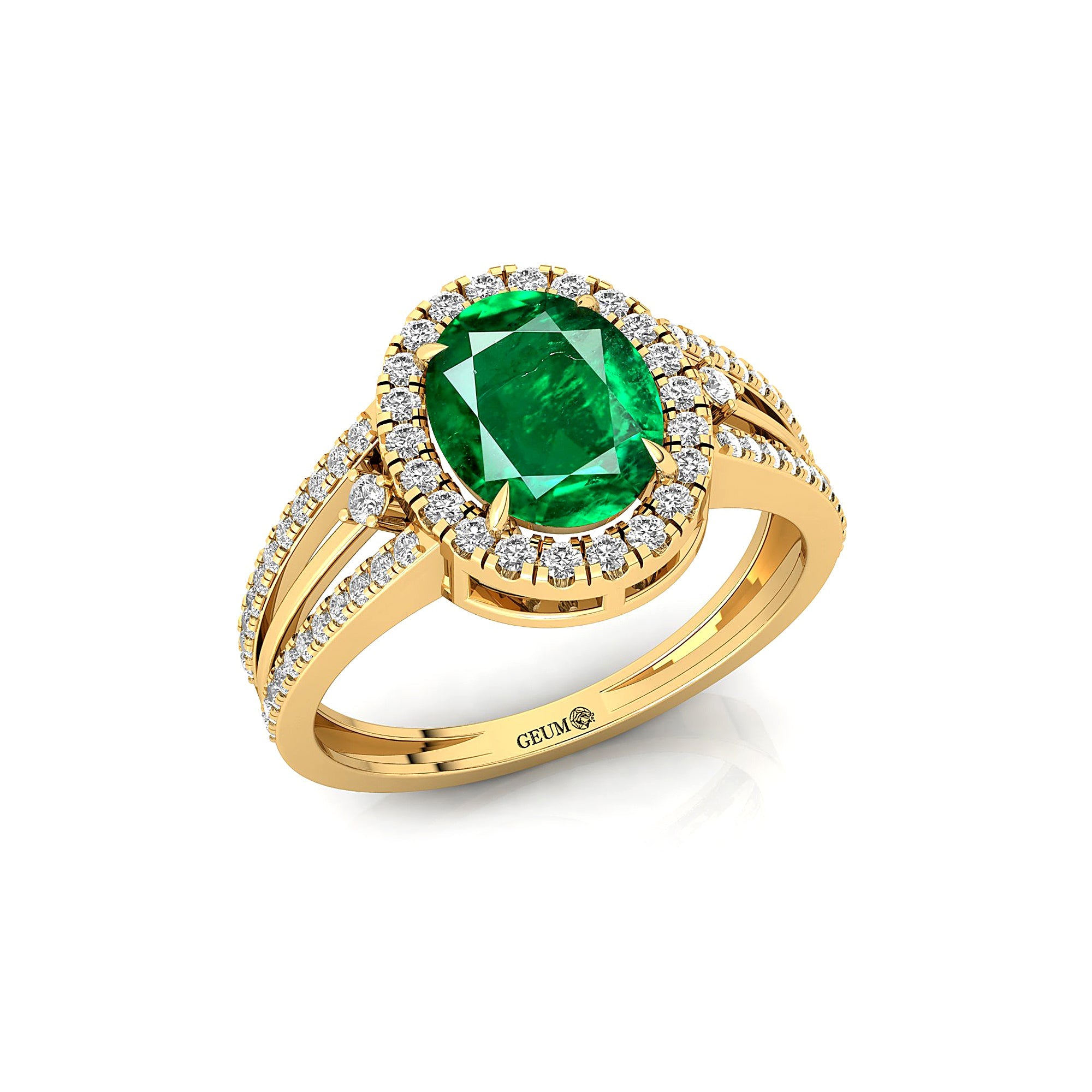 Solitaire Oval Emerald Split Shank Diamond Engagement Ring - GeumJewels