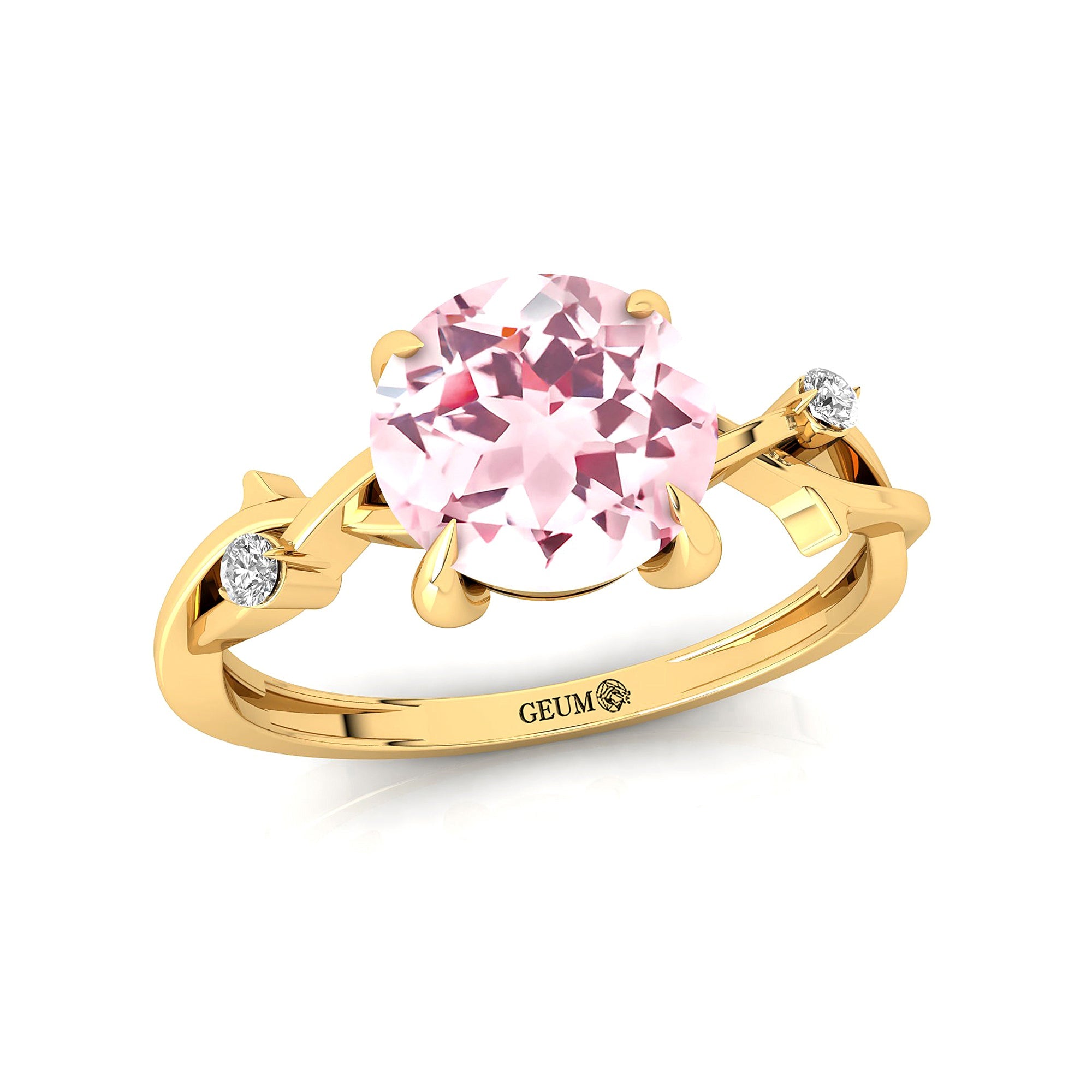 Criss Cross Nature Inspired Diamond Ring  with Round Morganite - GeumJewels