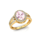 Solitaire Oval Morganite Split Shank Diamond Engagement Ring - GeumJewels