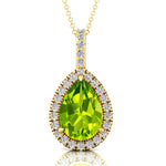 Peridot Teardrop Pendant with Diamond Halo - GeumJewels