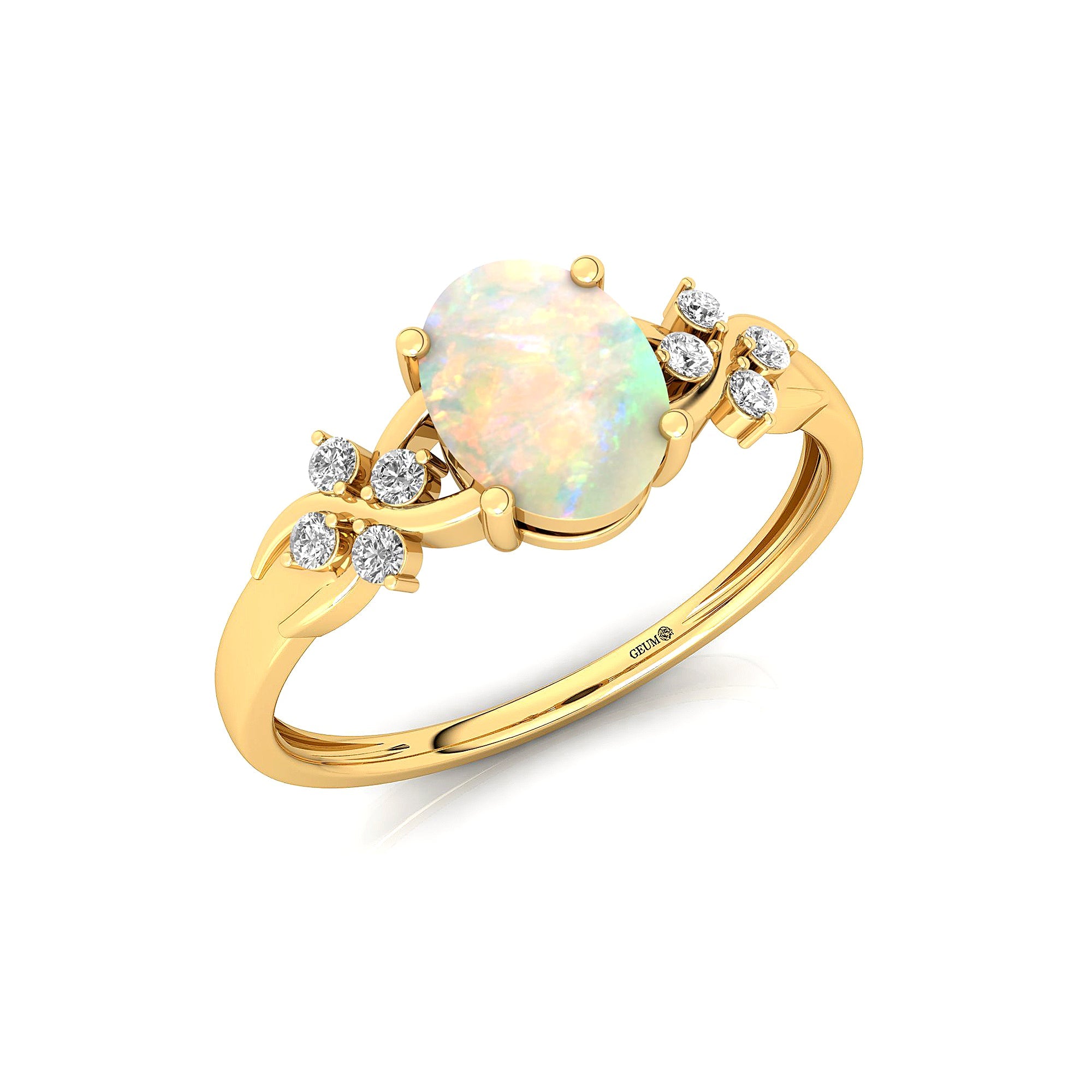 Criss Cross Diamond Ring with Oval Cut Opal - GeumJewels