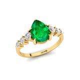 Pear Cut Emerald with Graduated Diamonds Ring - GeumJewels