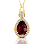 Classic Teardrop Shaped Garnet Halo Diamond Dangle Pendant - GeumJewels
