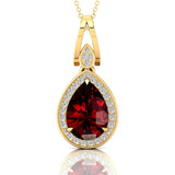 Classic Teardrop Shaped Garnet Halo Diamond Dangle Pendant - GeumJewels