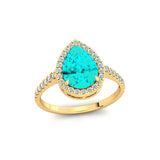 Classic Pear Shaped Paraiba Tourmaline Halo Diamond Engagement Ring - GeumJewels