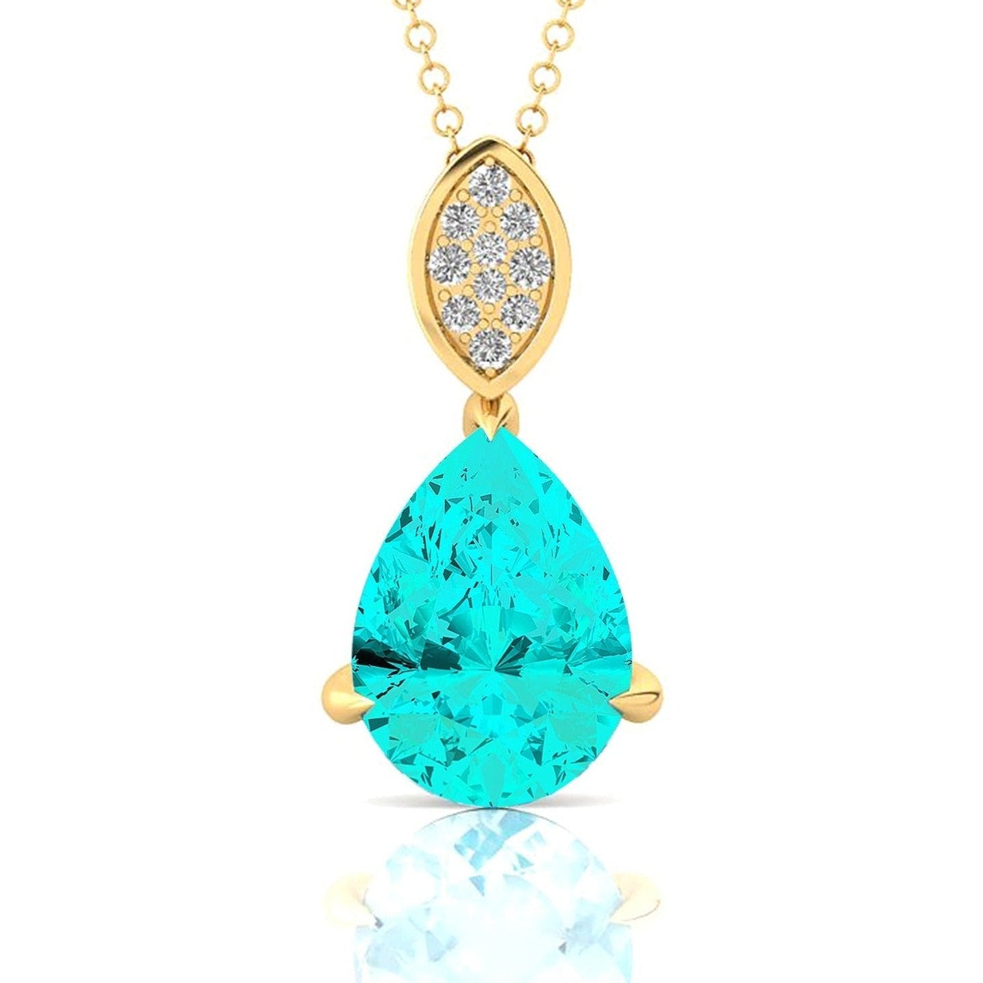 Illussion Set Diamond Pendant with Pear Cut Paraiba Tourmaline - GeumJewels