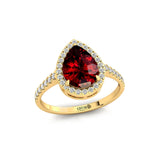 Classic Pear Shaped Garnet Halo Diamond Engagement Ring - GeumJewels