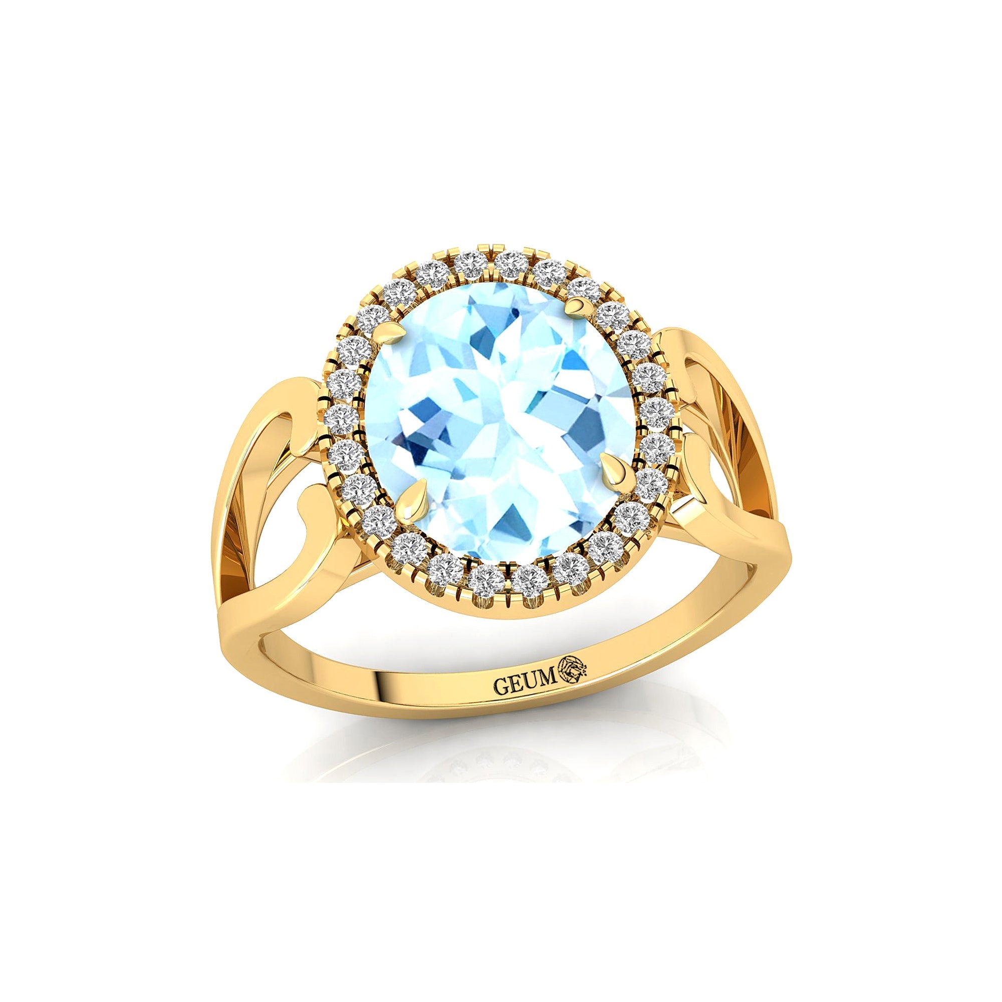 Vintage Love Inspired Oval Aquamarine Halo Diamond Engagement Ring - GeumJewels