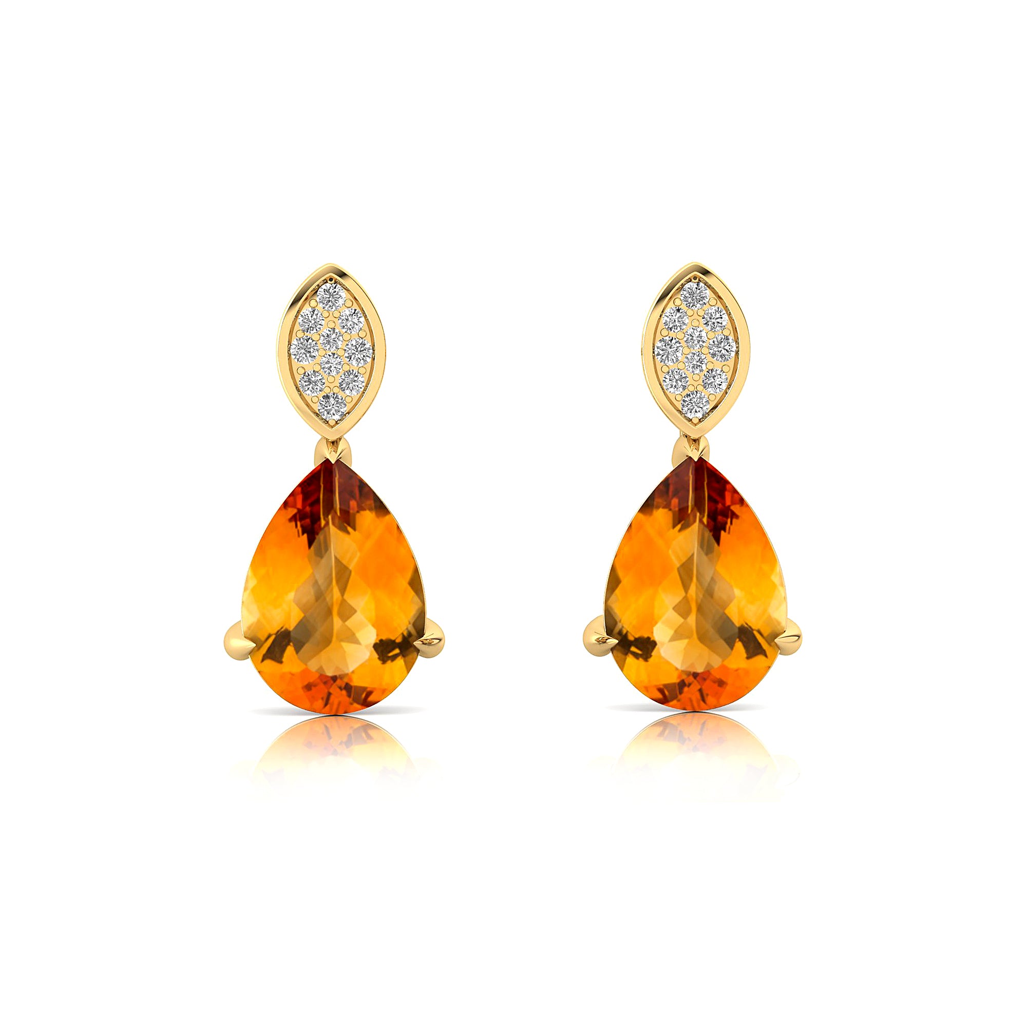 Illussion Set Diamond Earrings with Pear Cut Citrine - GeumJewels