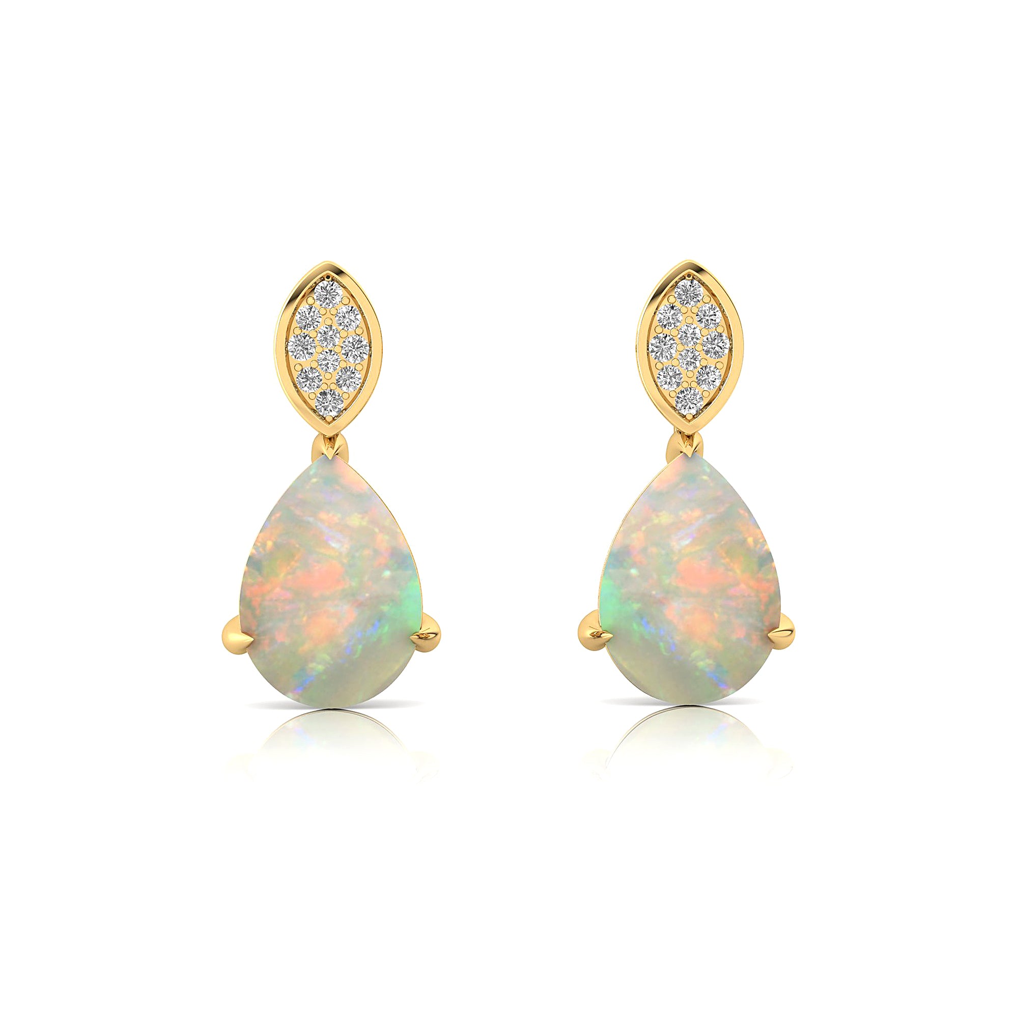 Illussion Set Diamond Earrings with Pear Cut Opal - GeumJewels