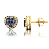 Heart Shaped Alexandrite Halo Diamond Stud Earrings - GeumJewels