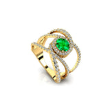 Solitaire Round Emerald Cocktail Diamond Ring - GeumJewels