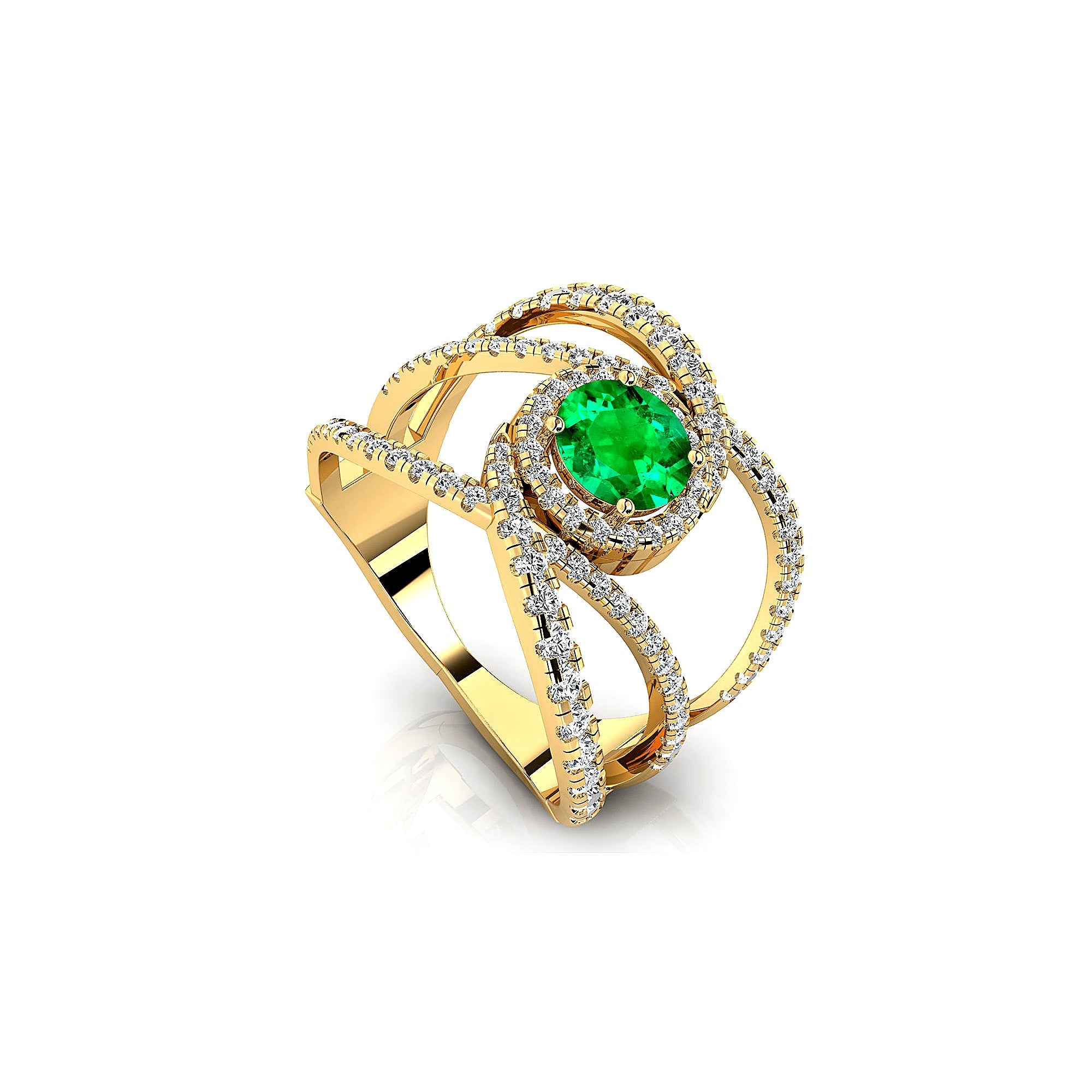 Solitaire Round Emerald Cocktail Diamond Ring - GeumJewels
