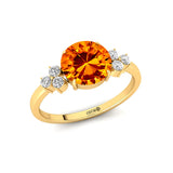 Trio Diamond Engagement Ring with Round Solitaire Citrine - GeumJewels