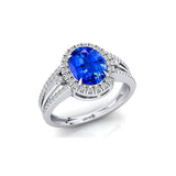 Solitaire Oval Blue Sapphire Split Shank Diamond Engagement Ring - GeumJewels
